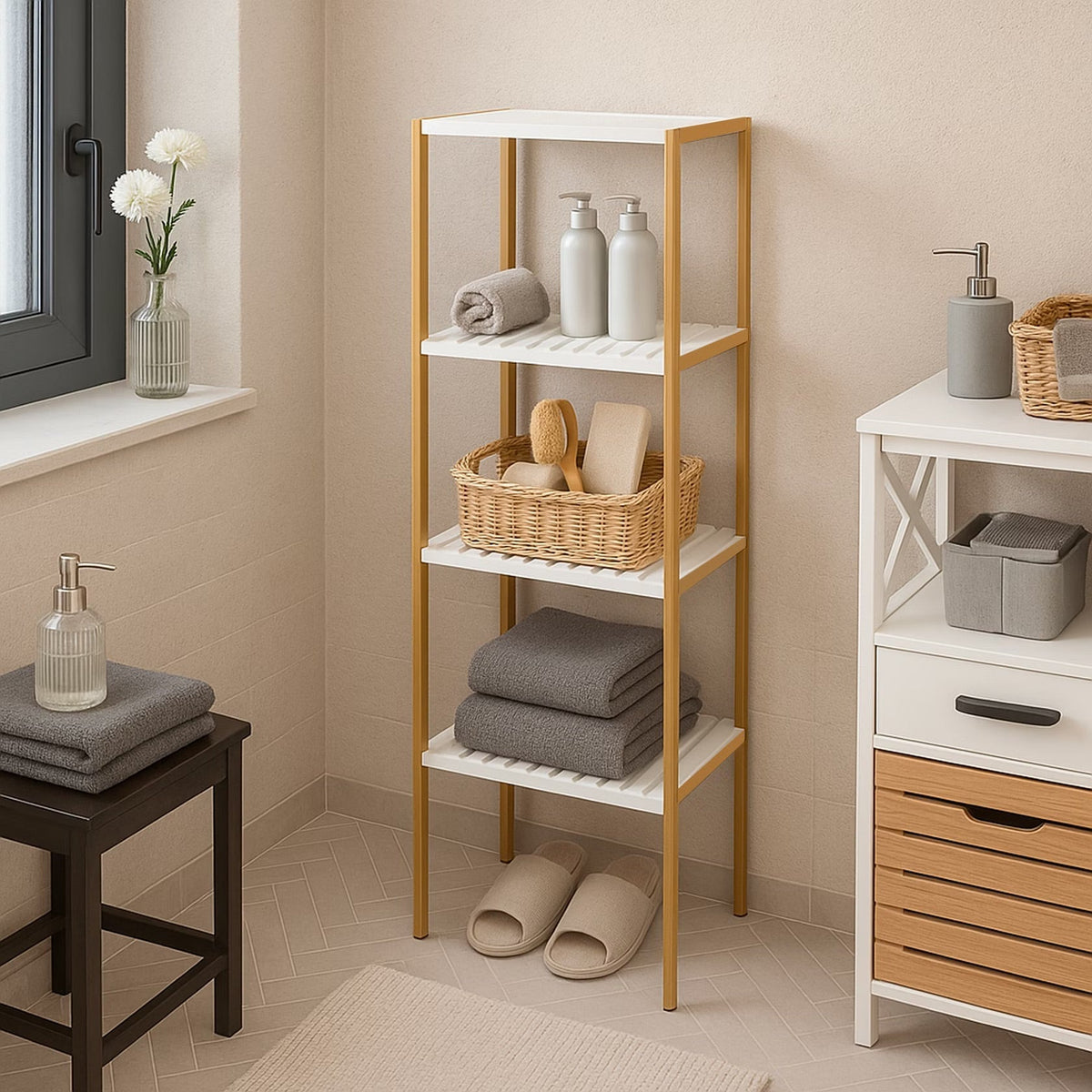 4-Tier Bamboo Bath Shelf, 34x33x110cm, White