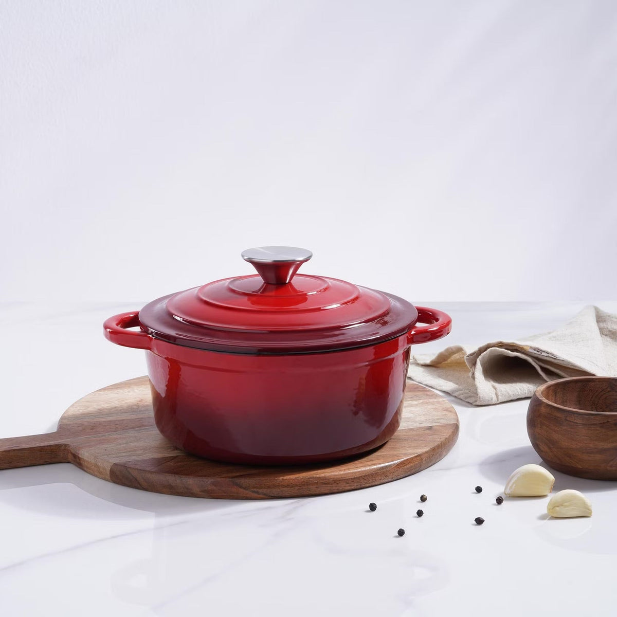 Enameled Cast Iron Cooking Pot 2L, Ombre Red