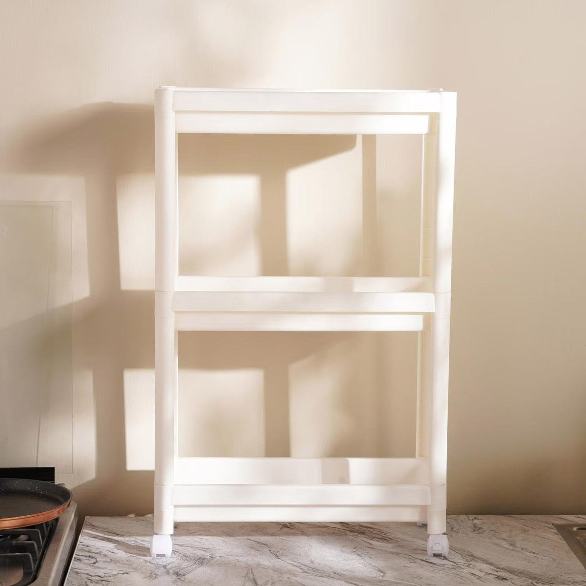 3-Tier Narrow Kitchen Storage Rack with Wheels, White