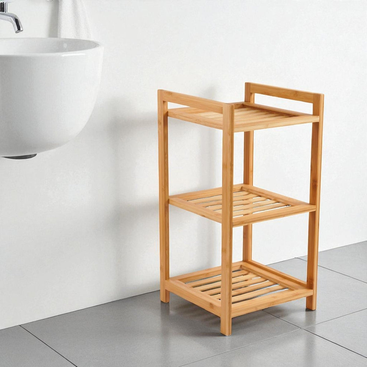 3-Tier Bamboo Bath Rack, 30x30x57cm, Natural Finish
