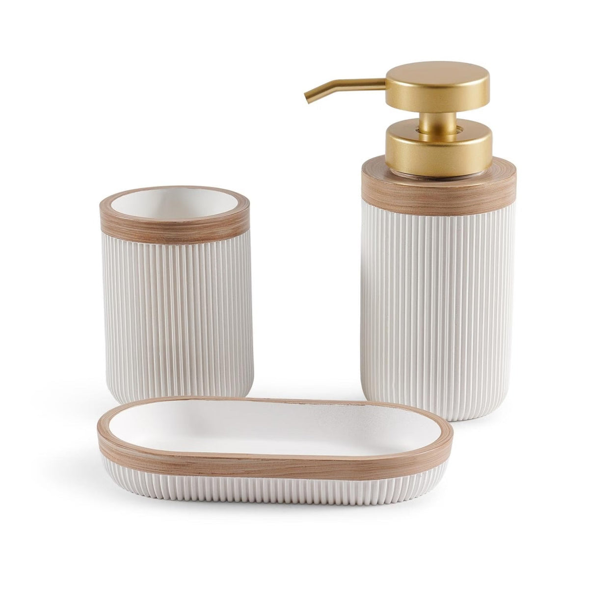 Soap Dish, Dispenser & Tumbler Set for Bathroom, White