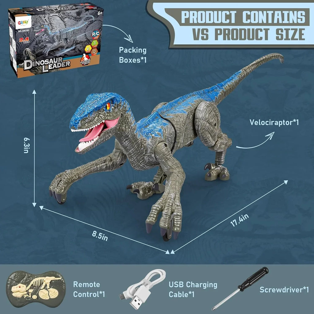Remote Control Velociraptor Dinosaur Toy with Lights and Sounds