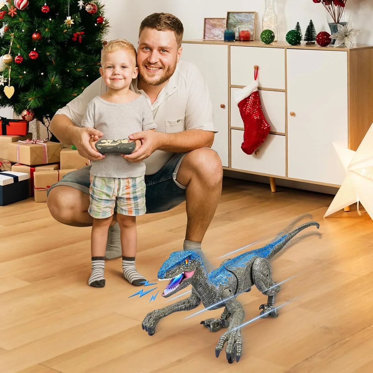 Remote Control Velociraptor Dinosaur Toy with Lights and Sounds