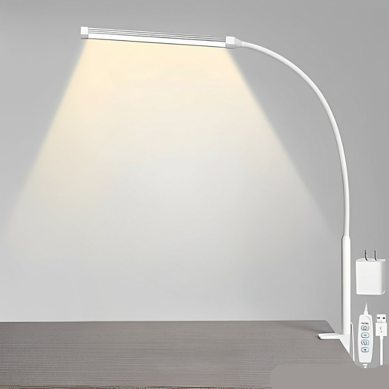 LED Desk Lamp with Gooseneck Clamp and 3 Light Settings