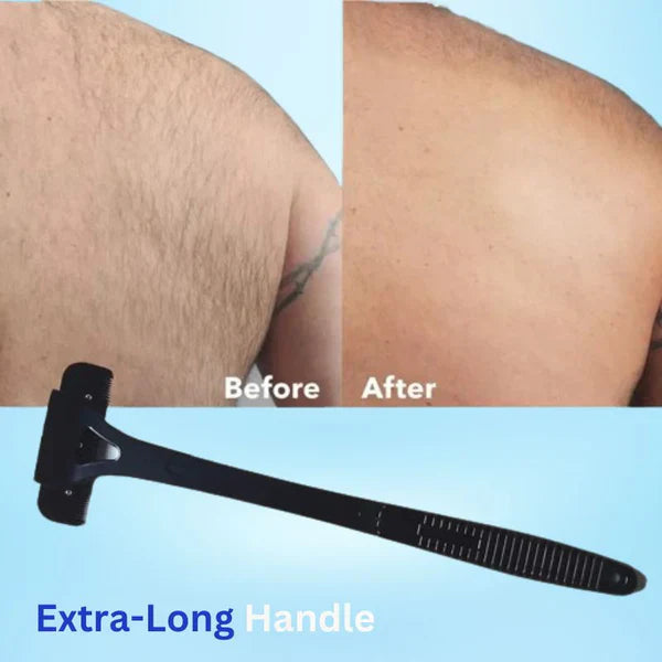 Dual Blade Back Shaver for Men, Manual Groomer with Folding Handle