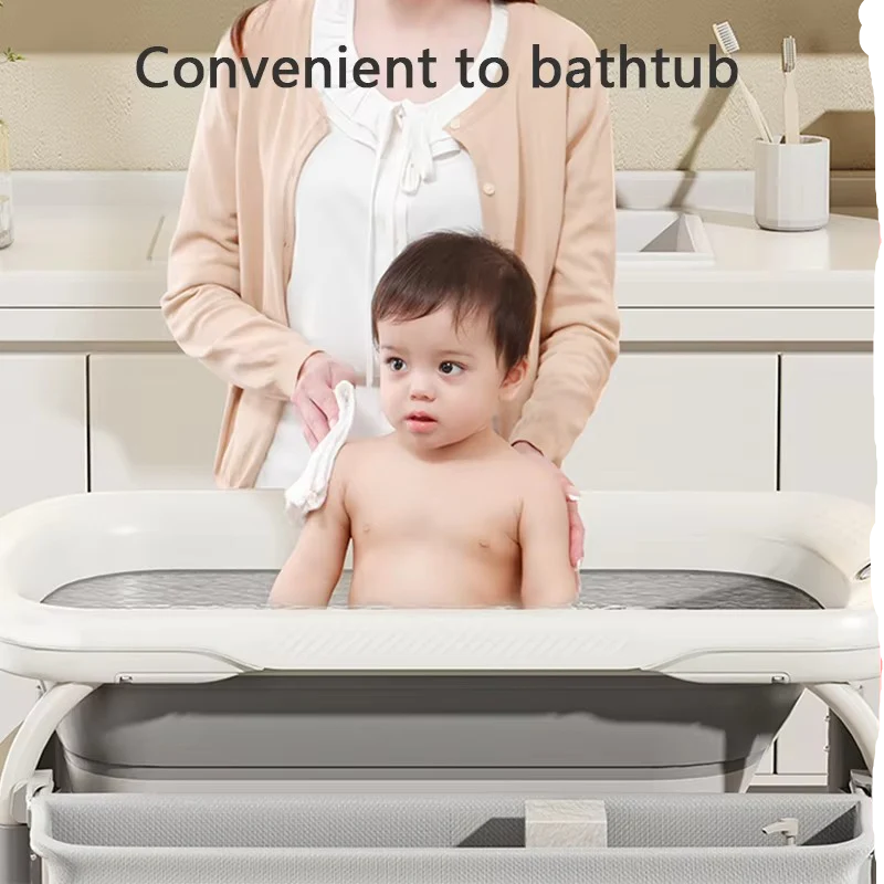 Foldable Baby Changing Table with Adjustable Height & Built-In Bath