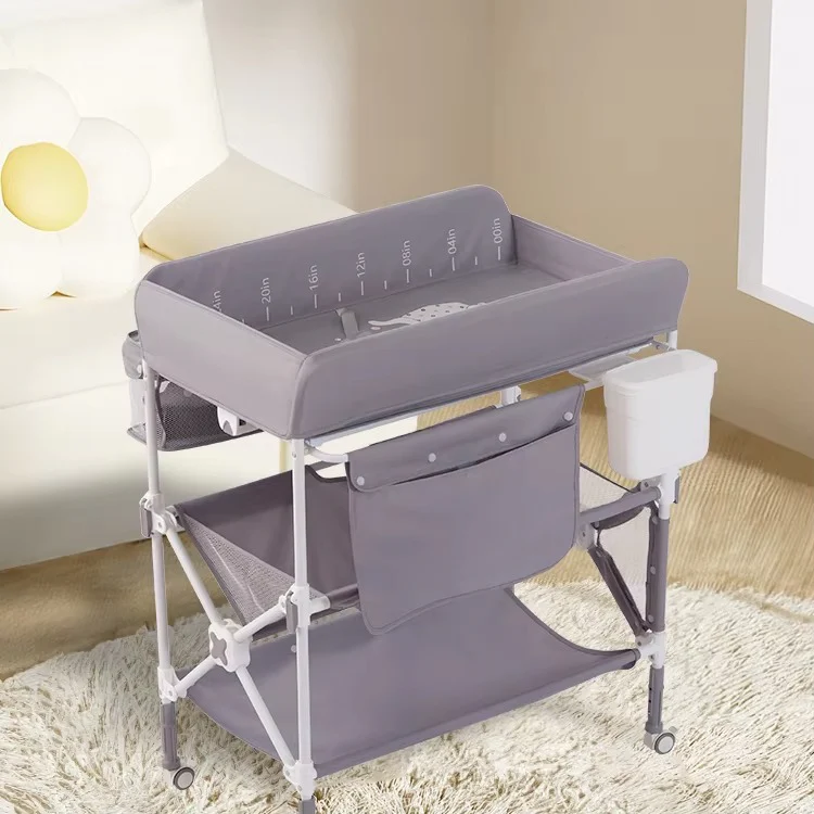 Foldable Baby Changing Table with Adjustable Height & Built-In Bath