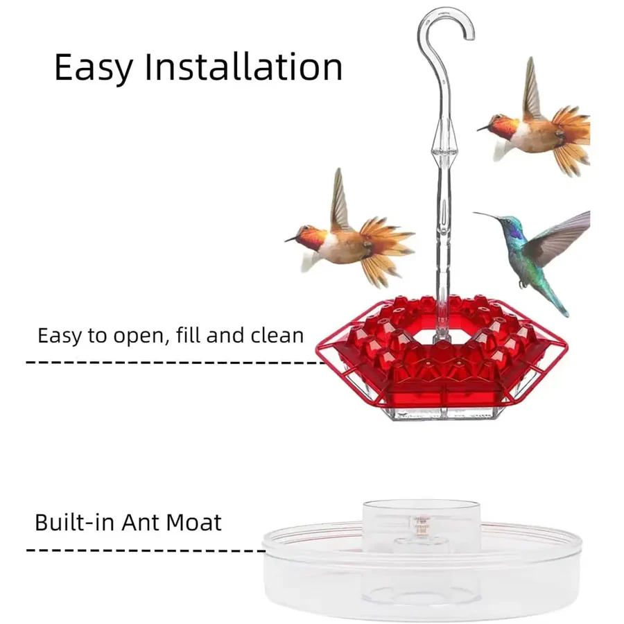 Hanging Hummingbird Feeder Leak Proof Design with Ant Protection & Perch