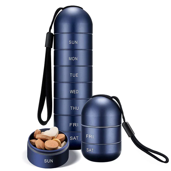 Aluminum Pill Organizer – 7 Days Travel Pill Case with Compartments