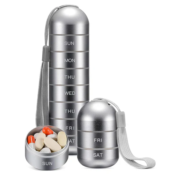 Aluminum Pill Organizer – 7 Days Travel Pill Case with Compartments