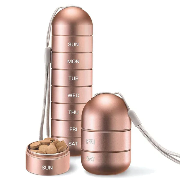 Aluminum Pill Organizer – 7 Days Travel Pill Case with Compartments