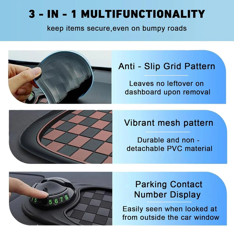 Universal Car Phone Holder with Anti-Slip Dash Mat