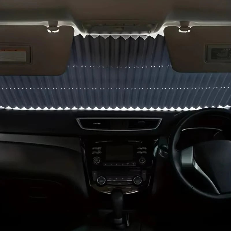 Retractable Car Windshield Sunshade Curtain Set for Front and Rear Windshields