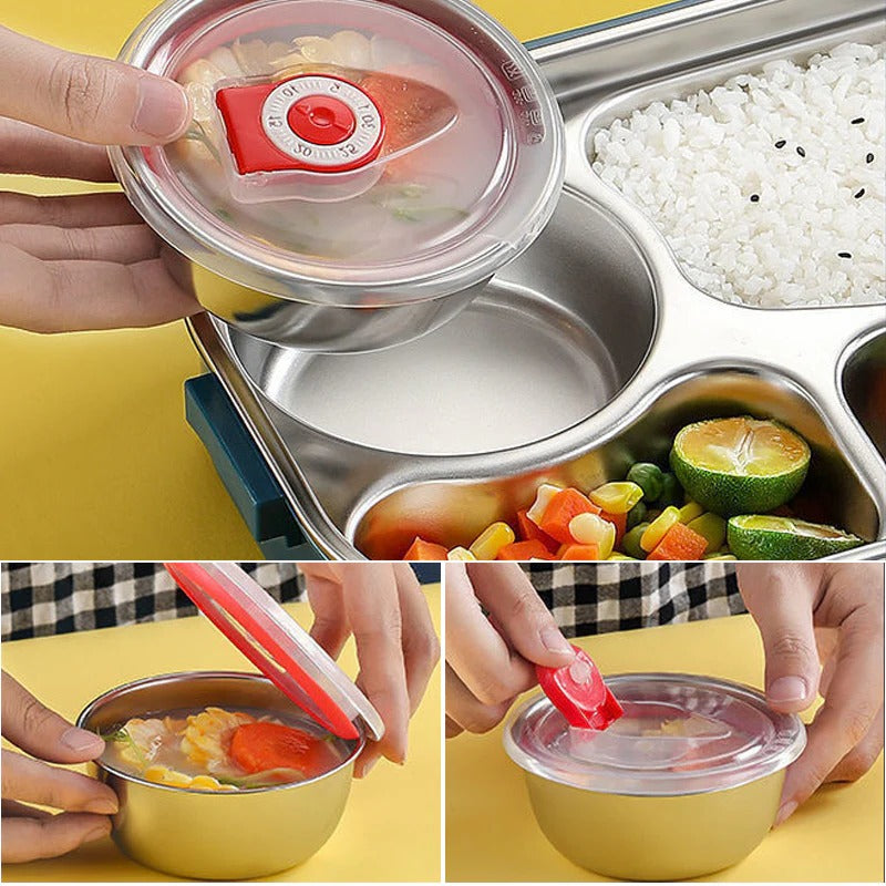 Thermal Lunch Box with 4 Compartments, Stainless Steel