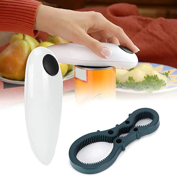 Hands-Free Electric Can Opener with Built-In Bottle Opener