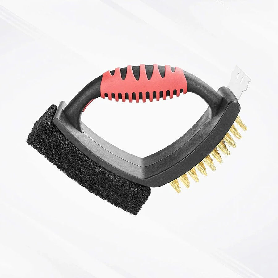 3 in 1 Grill Brush with Brass Bristles and Scraper