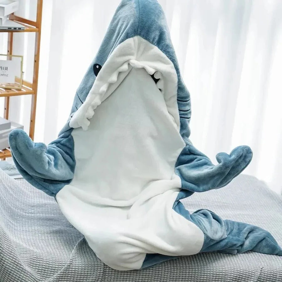 Soft Flannel Shark Hoodie Blanket