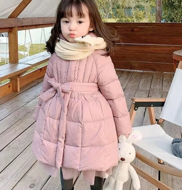 Toddler Girls Hooded Winter Puffer Coat with Belt