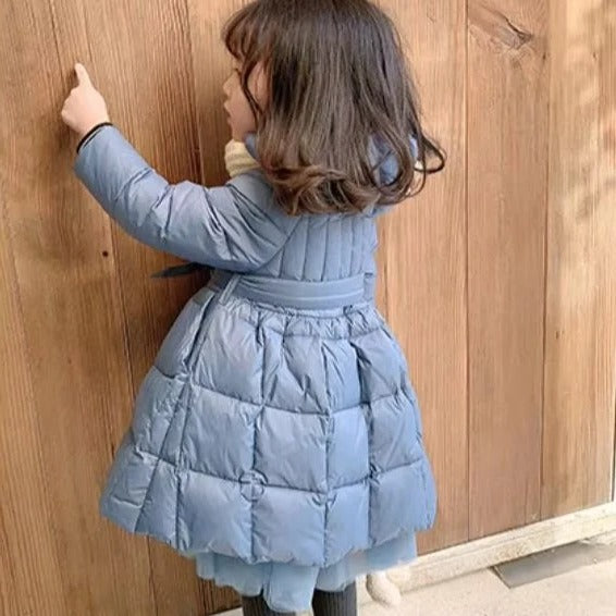 Toddler Girls Hooded Winter Puffer Coat with Belt