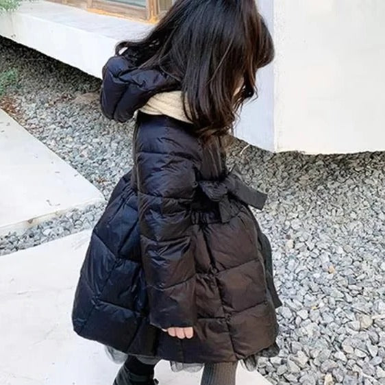 Toddler Girls Hooded Winter Puffer Coat with Belt