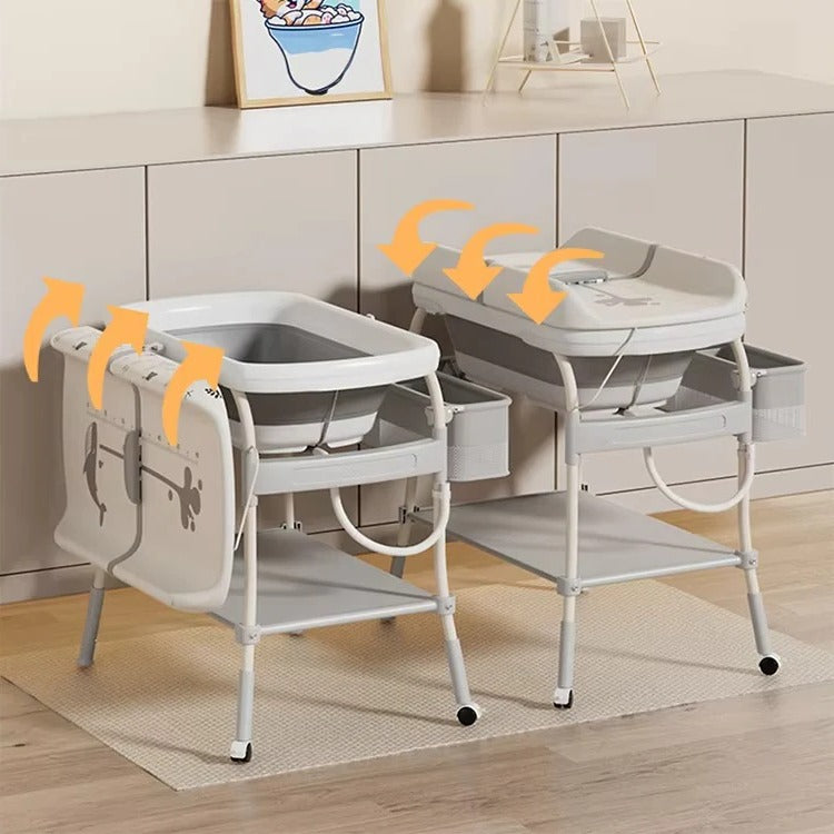 Foldable Baby Changing Table with Adjustable Height & Built-In Bath