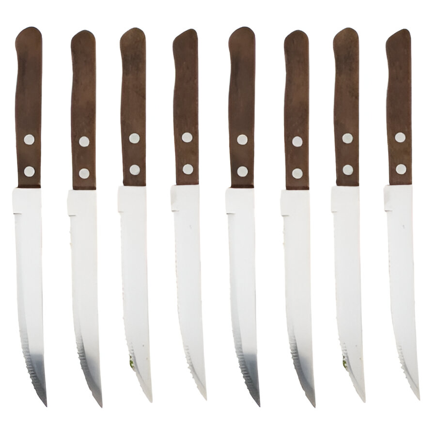 Stainless Steel Steak Knife Set with Wooden Handles & Serrated Edges