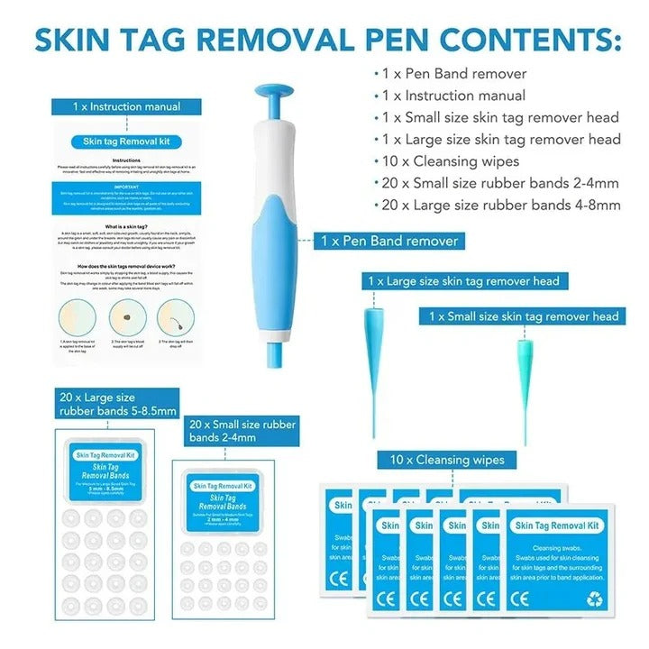 Skin Tag Removal Kit with Silicone Bands & Pen Band Tool