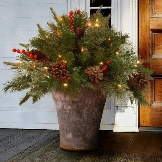 Pre-Lit LED Evergreen Urn Filler – Festive Holiday Decoration