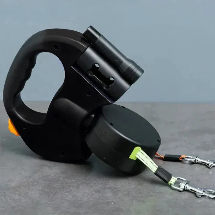 Retractable Dual Dog Leash With Swivel Hook and LED Light