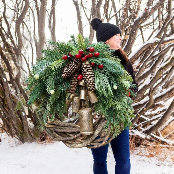 Bohemian Style Christmas Wreath with Handmade Vine and Dried Floral Décor