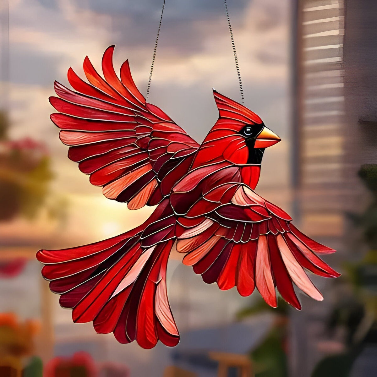 Stained Glass Style Hummingbird Window Panel Suncatcher