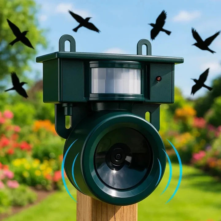 Outdoor Solar-Powered Motion-Activated Bird Deterrent Sound Device