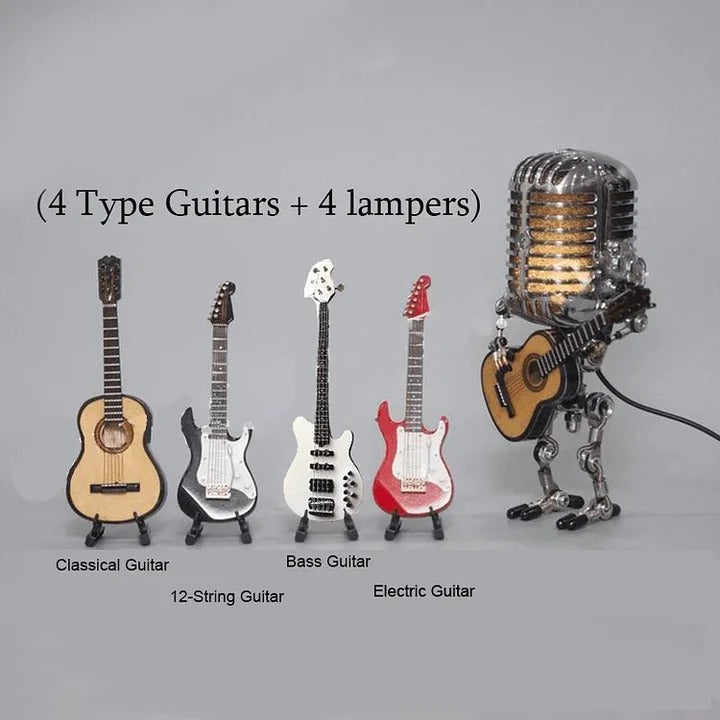 Metal Robot Desk Lamp, Guitar and Microphone Design