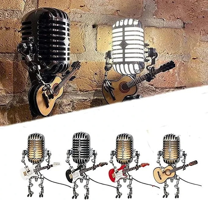 Metal Robot Desk Lamp, Guitar and Microphone Design