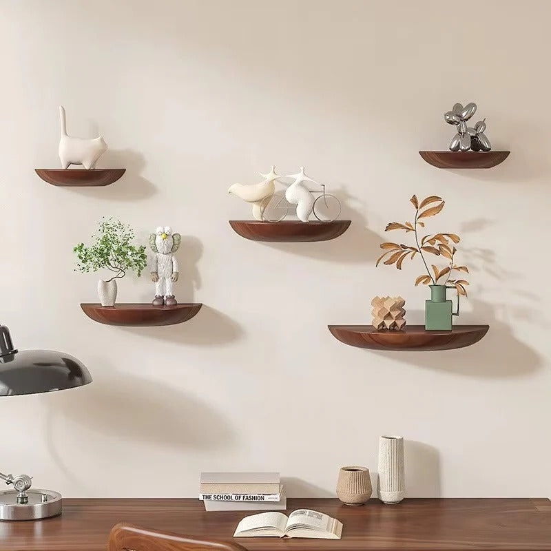Half-Round Wooden Floating Wall Shelf