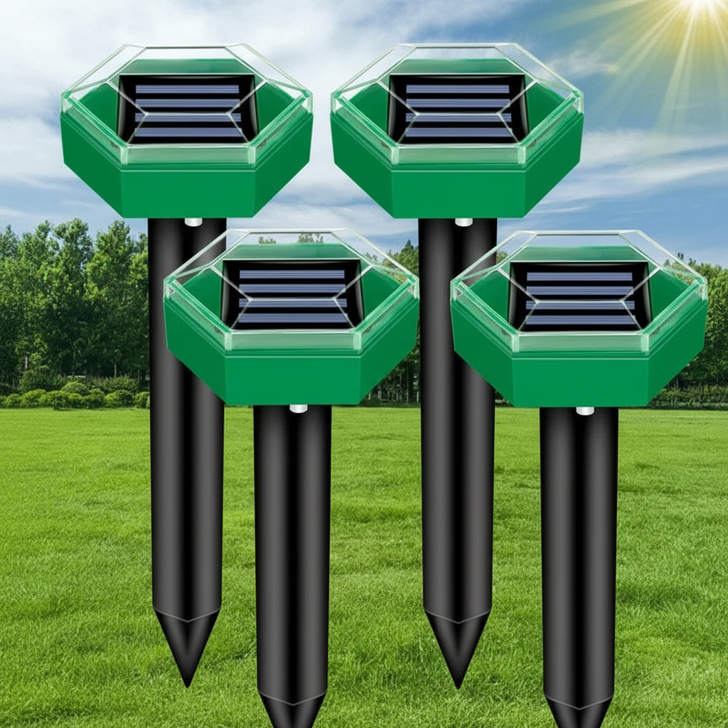 Solar Powered Ultrasonic Mole Deterrent Device, Set of 4