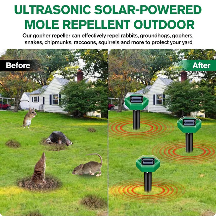 Solar Powered Ultrasonic Mole Deterrent Device, Set of 4