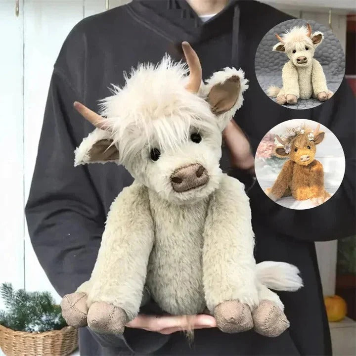 Highland Cow Plush with Floral Accent