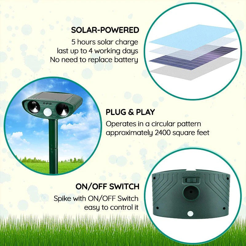 Solar Outdoor Ultrasonic Armadillo Deterrent Device, Motion Activated