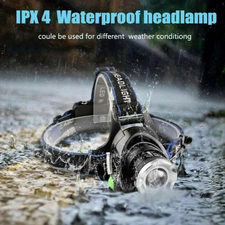 LED Headlamp with Rechargeable Battery and Adjustable Lighting