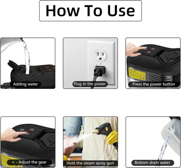 Steam Cleaning Device with Nozzles and Heat Resistant Gloves