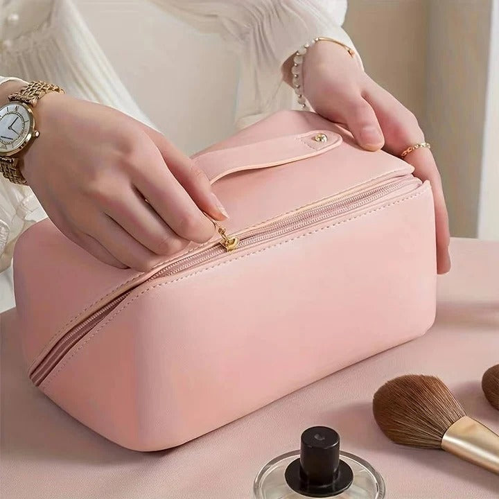 Makeup Organizer Pouch with PU Exterior and Wide Opening Design