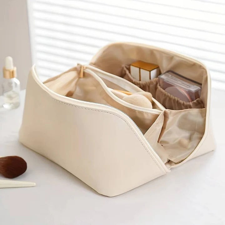 Makeup Organizer Pouch with PU Exterior and Wide Opening Design