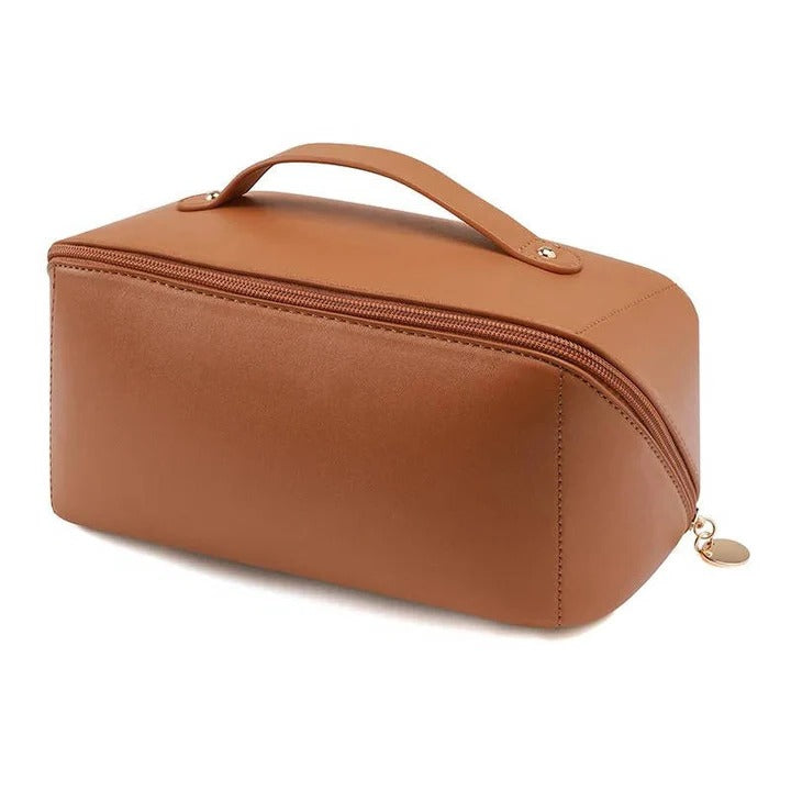 Makeup Organizer Pouch with PU Exterior and Wide Opening Design