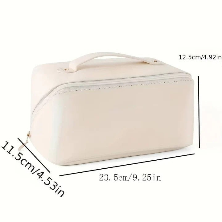 Makeup Organizer Pouch with PU Exterior and Wide Opening Design