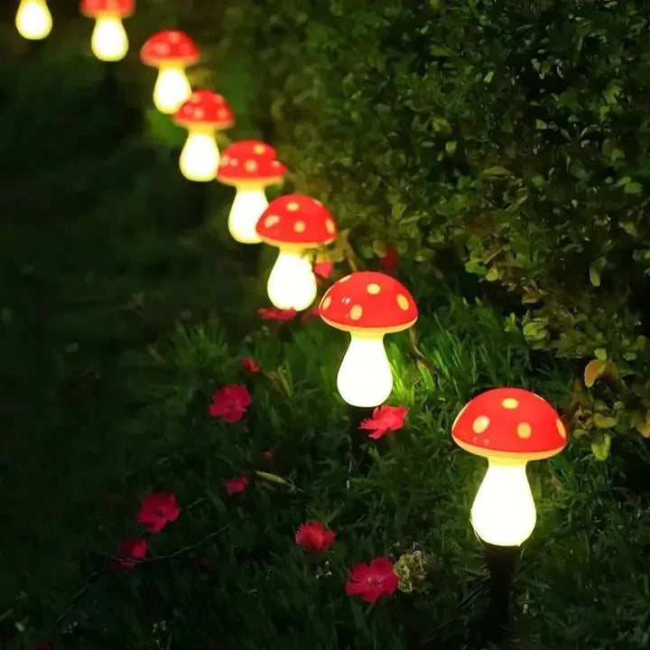 Solar Powered LED Mushroom Garden Lights with Ground Stakes