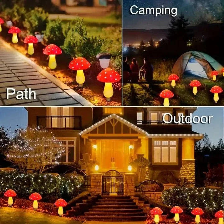 Solar Powered LED Mushroom Garden Lights with Ground Stakes