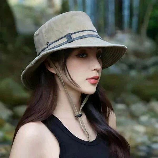 Outdoor Brimmed Bucket Hat With Adjustable Strap and Vent Panels