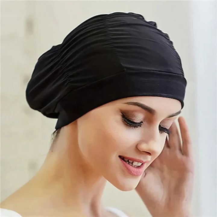 Stretch Swim Cap with Twist Front Turban Design for Swimmers