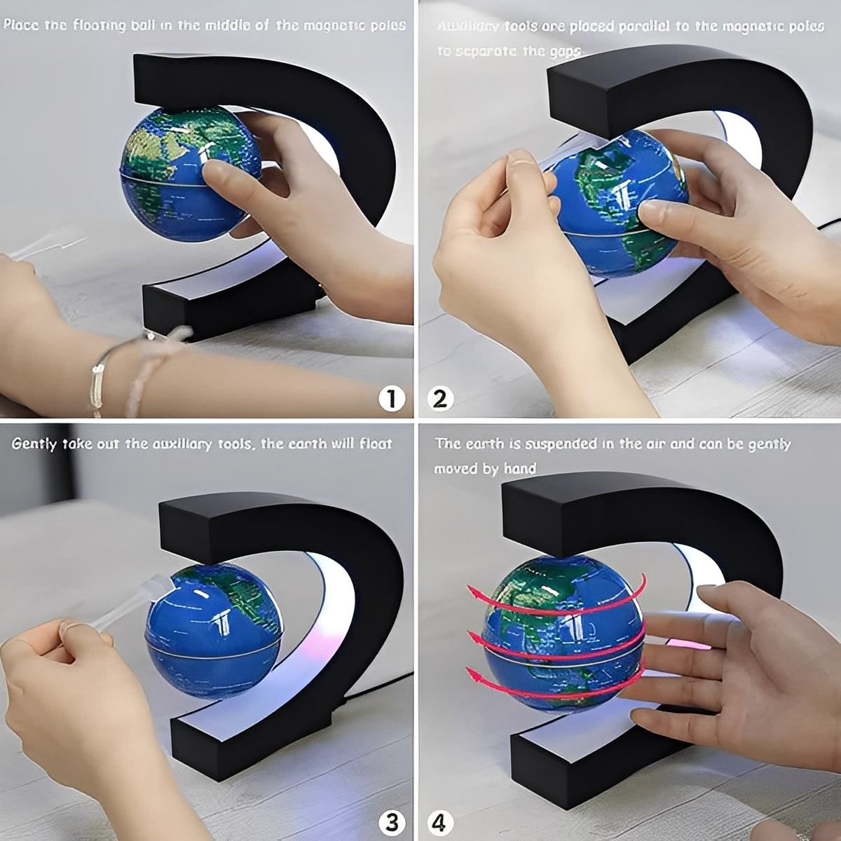 Levitating Globe with Built-In LED Light, Desk Decoration
